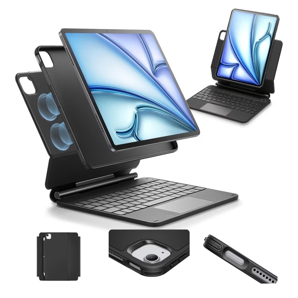 ESR iPad Air 11 Inch Keyboard Case M4 M2 Magnetic Stand Portrait Mode Black
